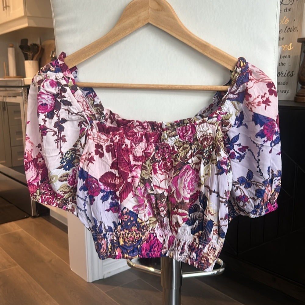 Abel the Label Anthropologie Floral Cropped Cottagecore Off Shoulders Top Size S - Picture 8 of 10